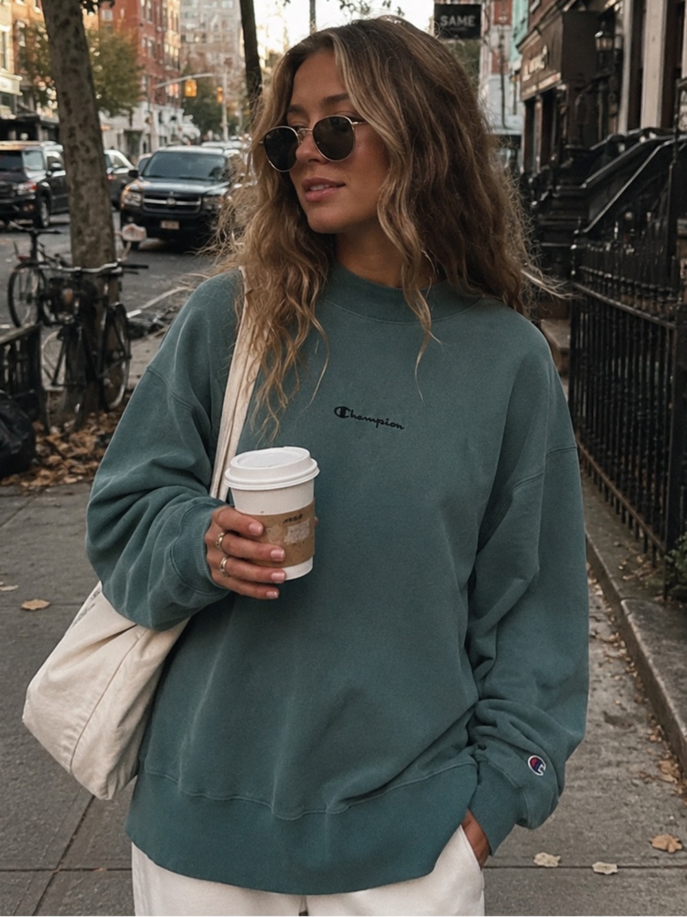 Champion Teal Reverse Weave Mock Neck Sweatshirt XL | Oversized Aritzia Alo Vibe